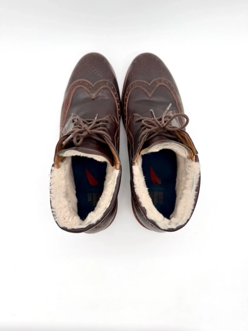 Heinrich Dinkelacker Brown Leather Wingtip Boots Shearling Lined Men US 10.5